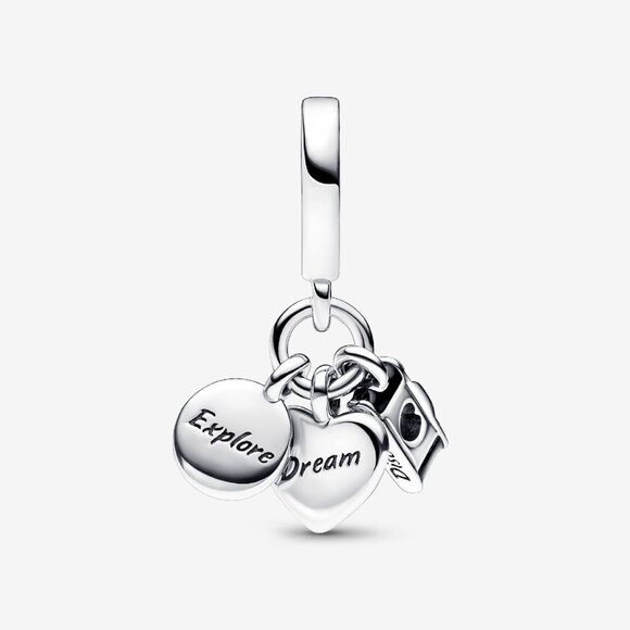 Pandora Camera, Heart & Compass Triple Dangle Charm - Picture 2 of 5
